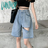 Lunivop Women’s A-Line Wide Leg Denim Shorts Summer New Street Style Young Girl Sexy Simple